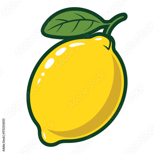 Bright Yellow Lemon Illustration with Green Leaf a Fresh and Zesty Citrus Fruit Image perfect for Summer Recipes
