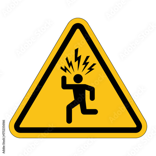 High voltage warning sign in yellow triangle with black border and figure escaping electrical shock danger zone