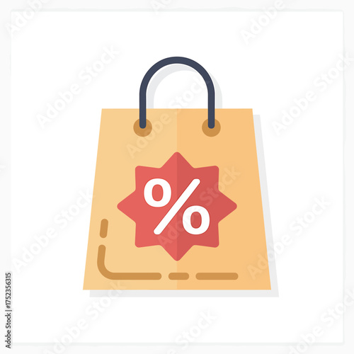 Modern Shopping Bag Icon with Discount Percentage for Retail Promotions and Sale Events Trendy Vector Illustration for Online Marketing and Advertising Campaigns
