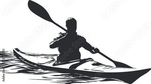 Silhouette of a person paddling a kayak on water, emphasizing outdoor adventure and recreation.