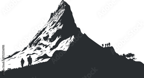 Silhouette of hikers climbing a mountain peak, capturing the essence of outdoor adventure.