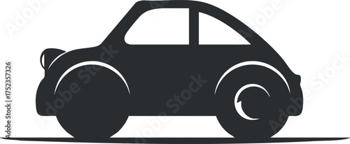 Simple black silhouette of a compact car, highlighting its minimalist design and iconic shape.