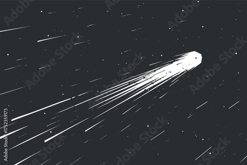 Illustration of a comet with a glowing tail streaking through a starry night sky.