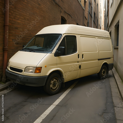 Delivery van double-parked in a narrow alleyway