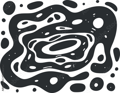 Abstract black and white fluid pattern with organic shapes creating a dynamic visual design.