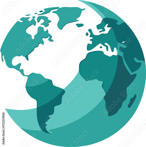 Stylized illustration of planet earth with continents in blue and white against a light gray background