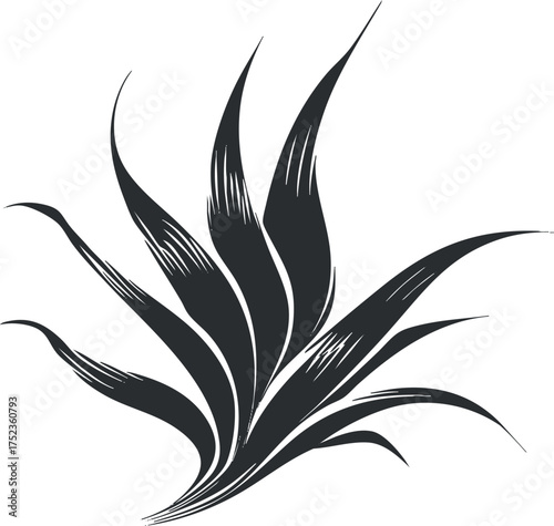 Black and white silhouette of an agave plant with spiky leaves in a minimalist style.