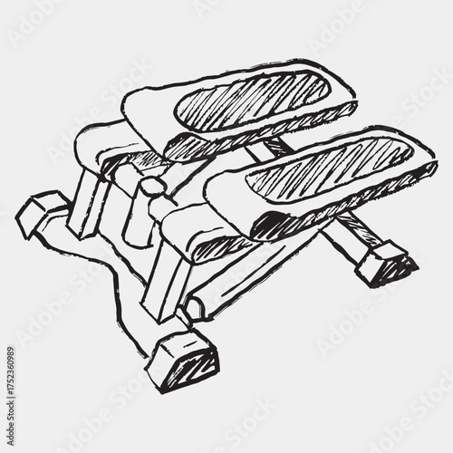 Hand drawn mini stepper. Vector sketch illustration in vintage crayon charcoal style. Compact cardio machine for home workout, fitness, training, leg exercise