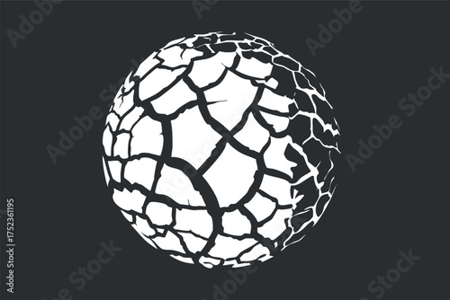 Abstract cracked sphere design in black and white, showcasing a modern and artistic texture.