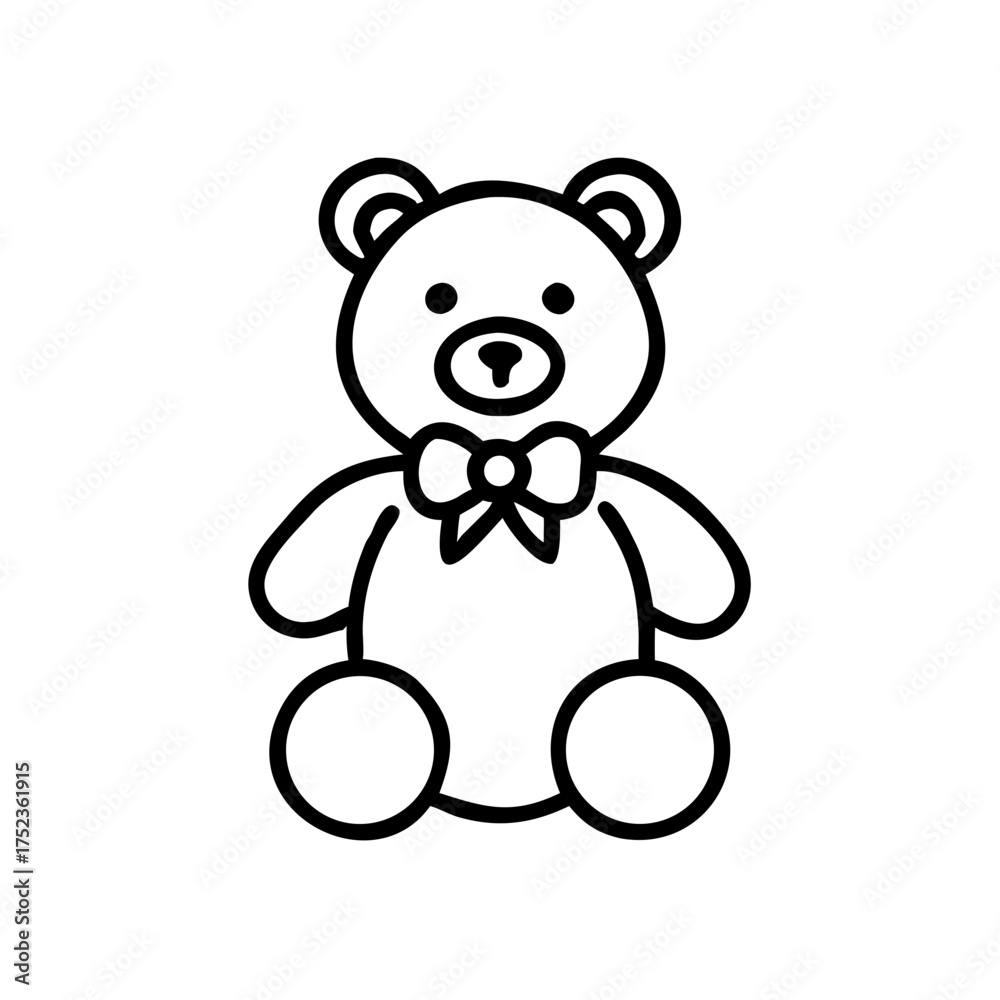 Fototapeta premium Outline of a teddy bear toy with a bow tie in minimalist style 