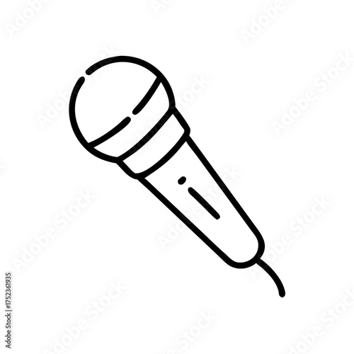 Microphone in minimal design with black outline on white background  