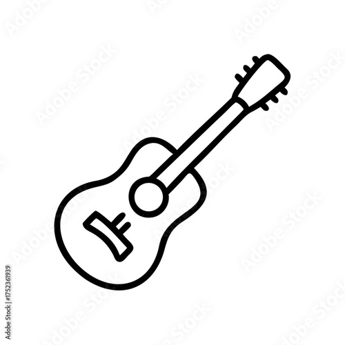 Acoustic guitar in minimalist line art style on white background  