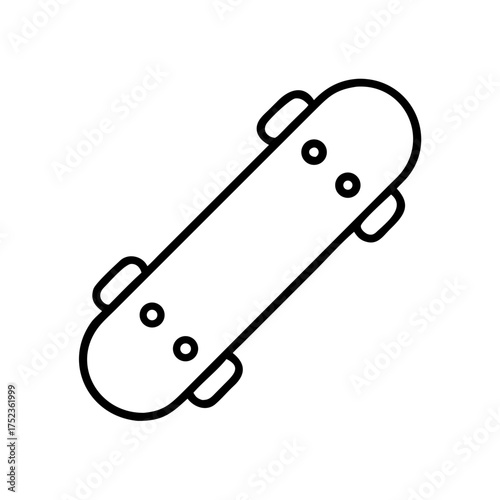 Skateboard illustration in minimalist style with black outline  