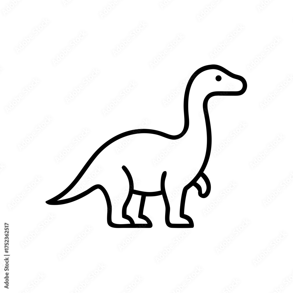 Fototapeta premium Cartoon dinosaur icon in simple line style on white background 