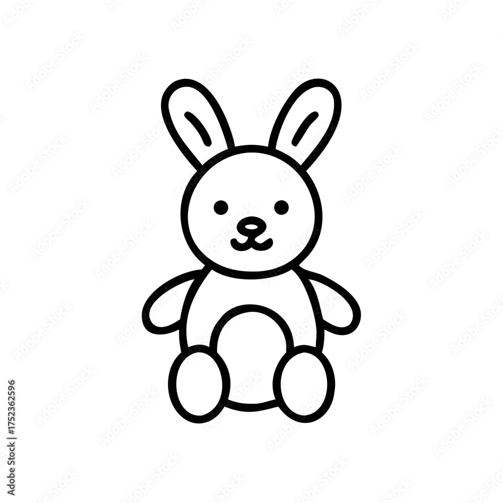 Fototapeta premium Cute cartoon rabbit toy sitting with a simple outline design 