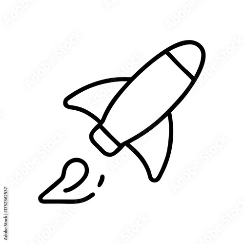 Rocket launching with smoke trail in minimalist line art style Concept of icons  
