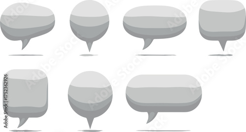 Stylish grey vector chat bubble set with diverse speech balloon shapes for modern digital communication. Ideal for web, app, and social media graphic design