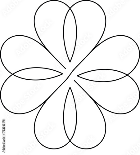Minimalist black line art floral design with overlapping petals on a pure white background