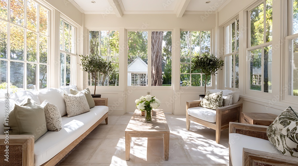 Fototapeta premium modern sunroom with beautiful architectural structure and amazing interior designs