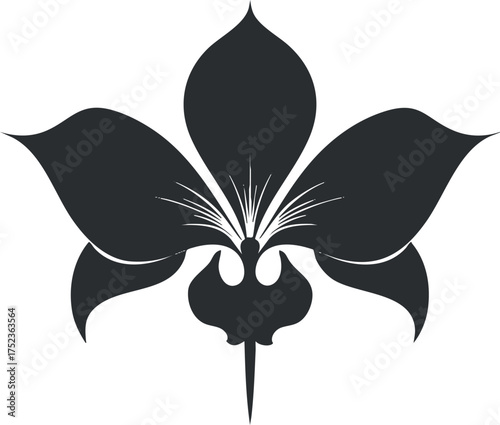 Black silhouette of an orchid flower with stylized petals on a white background.