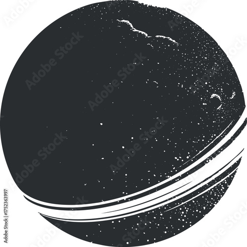 Abstract black and white illustration of a planet with stars and orbit in space.