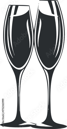 Silhouette of two champagne glasses clinking, symbolizing celebration and festive occasions.
