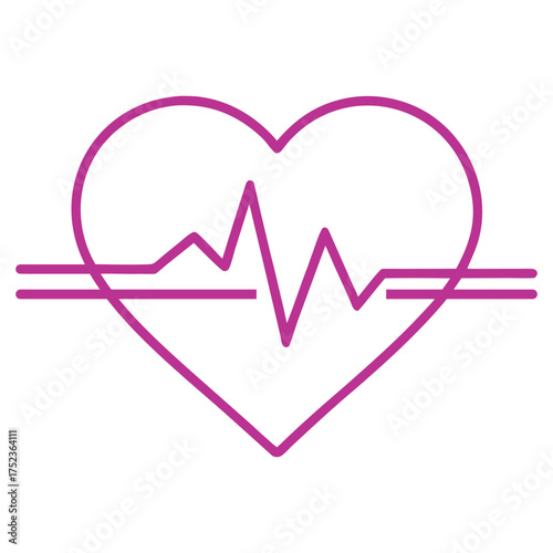 Heartbeat ekg line graphic symbolizing health and life, A stylized heart shape overlaid with a purple and red electrocardiogram (ECG) heartbeat line, symbolizing health and life.