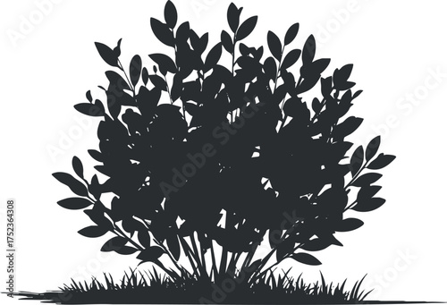 Silhouette of a bush with dense foliage on a white background, ideal for design projects.