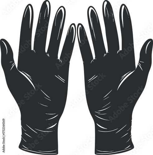 Black silhouette illustration of a pair of gloves, symbolizing protection and hygiene.