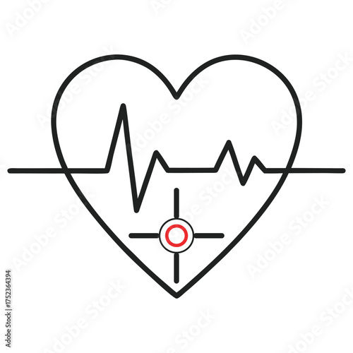 Heartbeat ekg line graphic symbolizing health and life, A stylized heart shape overlaid with a purple and red electrocardiogram (ECG) heartbeat line, symbolizing health and life.