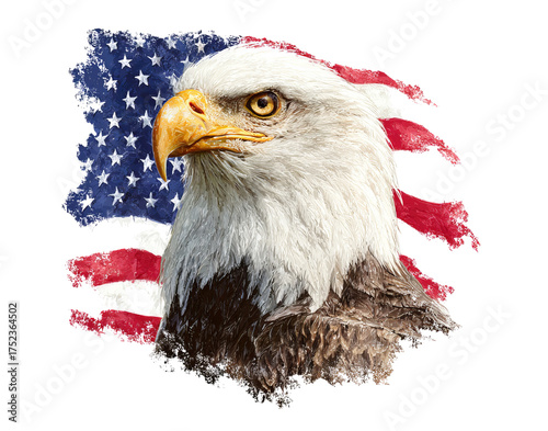 Bald Eagle Head with American Flag Texture isolated on a transparent background