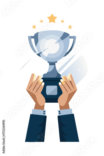 Hands holding a trophy with stars