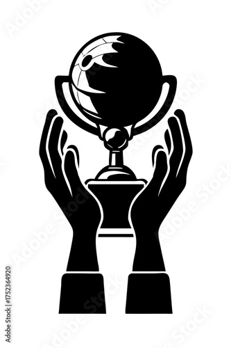 Hands holding a globe trophy vector illustration