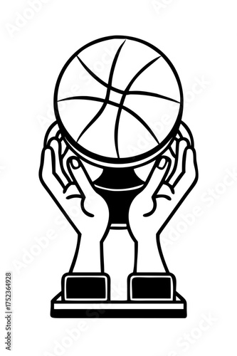 Hands holding a basketball trophy, sport award