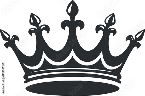 Black and white illustration of an ornate crown symbolizing royalty, power, and elegance.