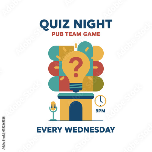 Vector illustration for a web banner background announcing a modern pub quiz night, featuring a team game of questions held in a pub, bar, or nightclub