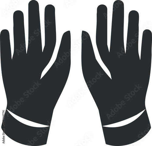 Black silhouette of a pair of gloves, illustrating hand protection and fashion accessory.