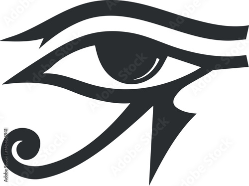 Black and white Eye of Horus symbol representing protection in ancient Egyptian mythology.