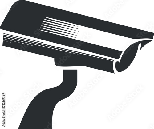 Black and white illustration of a security camera for surveillance and monitoring.