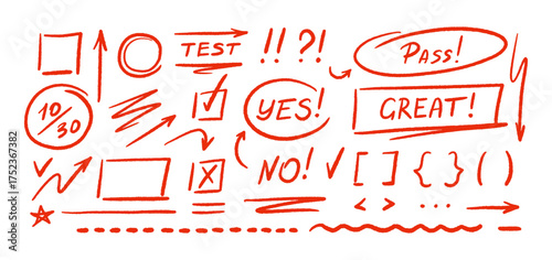 Konstfotografi Check mark, cross element. Exam red crayon sign