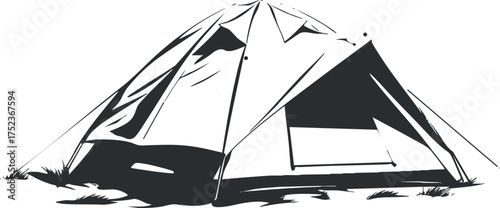 Monochrome illustration of a tent, ideal for camping and outdoor adventure themes.