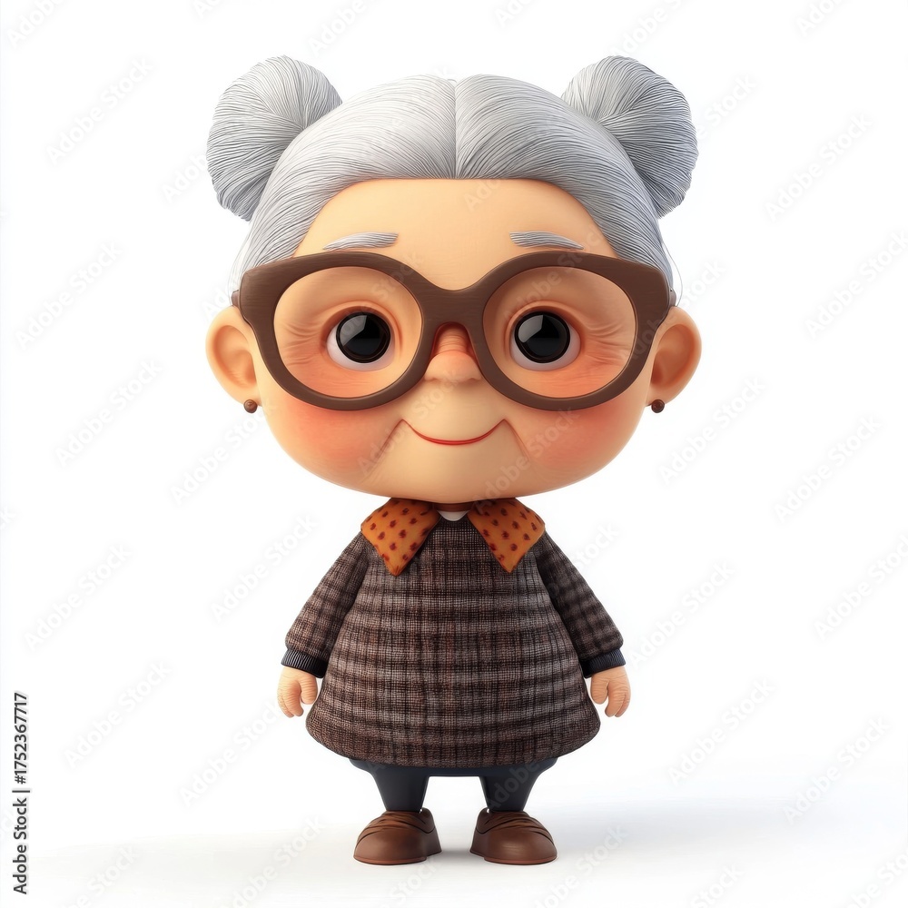 Obraz premium 3D cartoon old lady , isolated, on white background, vector illustration.