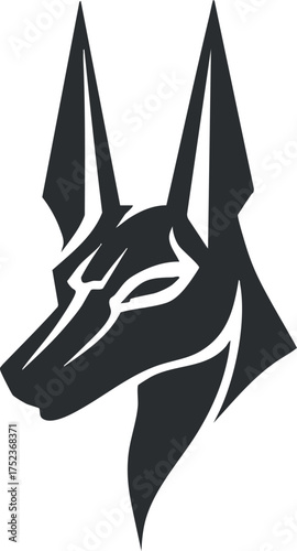 Black and white silhouette of a jackal head, abstract design, suitable for a logo or icon.