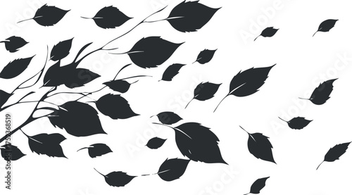 Silhouette of leaves blowing in the wind, capturing the essence of autumn and natural movement.