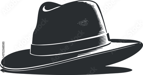 Black silhouette of a fedora hat, illustrating classic and vintage fashion accessory.