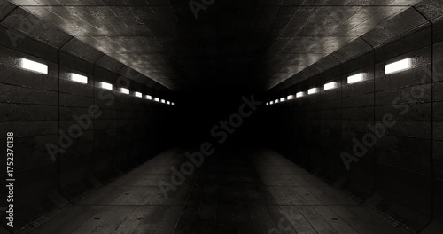 Dark Industrial Tunnel with Illuminated Lights looping animation