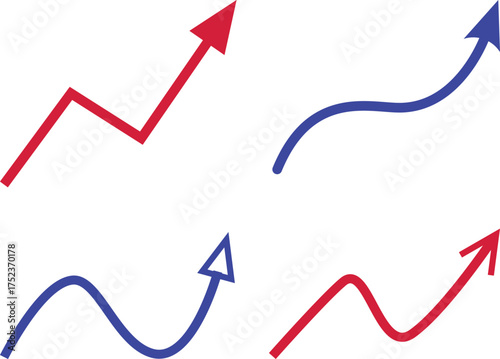 Colorful upward arrow growth chart set. Zigzag Arrows Collection.