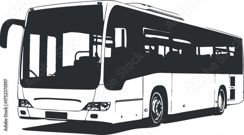 Black and white silhouette illustration of a modern bus for public transportation.