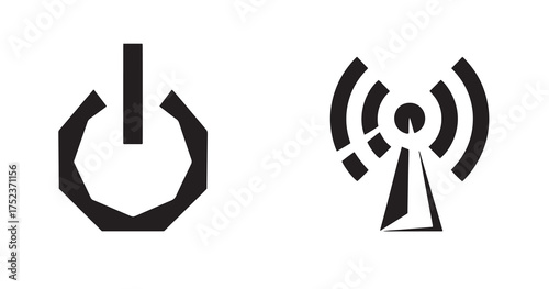 Black power button symbol and radio signal icon on white background on off symbol wifi icon