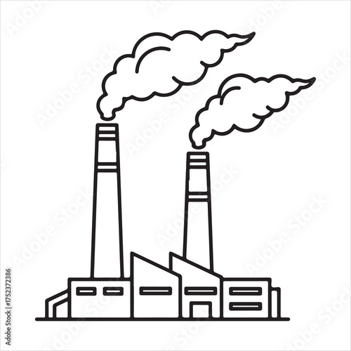Industrial factory emissions pollution concept line art silhouette a white background